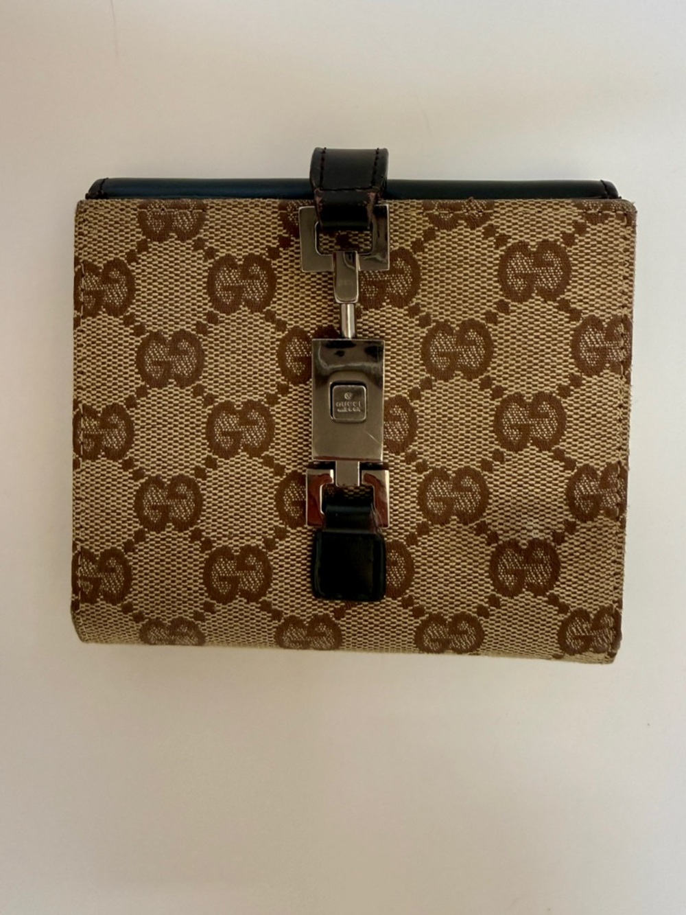 Brown Canvas Patterned  Wallet Structured Push Lock